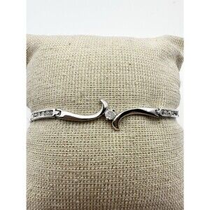 Platinum Over 925 Sterling Silver C Z Dainty Bracelet 6.75”